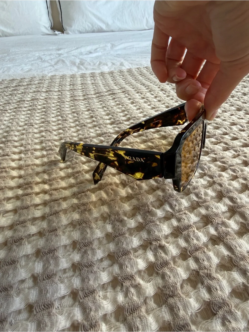 Prada Tortoiseshell Rectangular Sunglasses – Amber Lenses